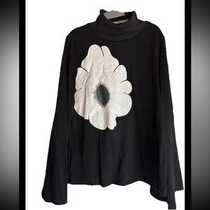 UOOZEE Black Mock Poly Cotton Turtleneck Tunic White Floral Design Sz XXL